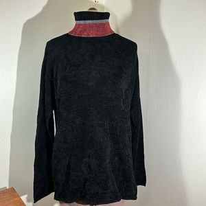 209 West 38 Turtleneck Chenille Sweater with Burgundy and Grey Trim